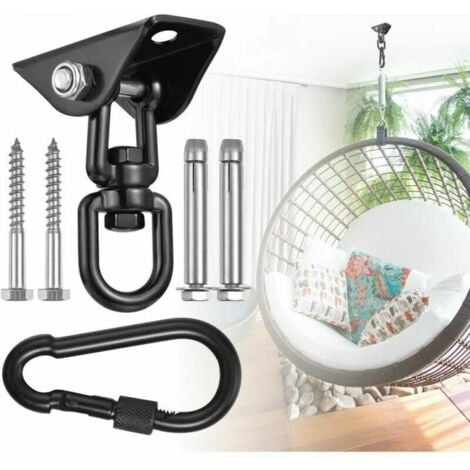 1 Pack Black Ceiling Hooks for Hanging Chair, 360° Swivel Swing Hanging Hooks with Screws for Concrete, Wood, Playground, Greenhouse, Hanging Chair, Yoga