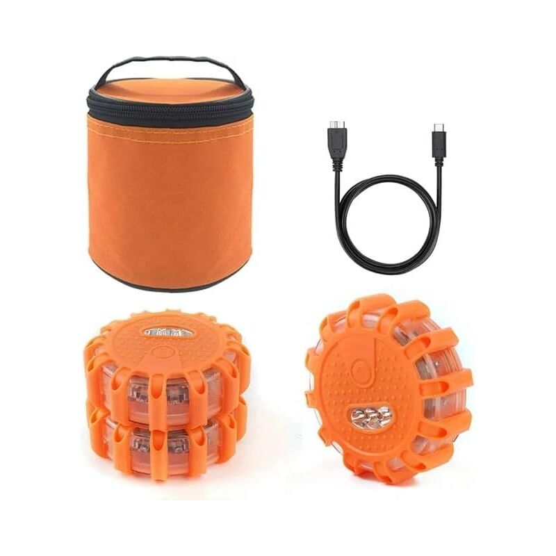Lunsy - 1 pack de feux de détresse à led pour la route, feux de sécurité routière, kit de fusées d'avertissement avec 2 chargeurs de voiture usb,