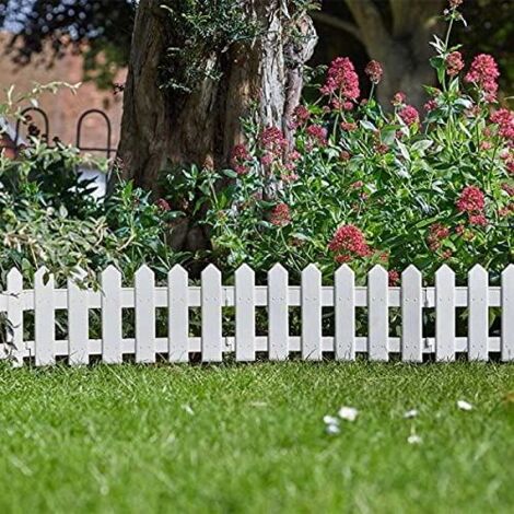 1 Pack of 4 White Picket Fence Panels Outdoor Decorative Garden Edging or Flower Border Path Spiked Feet Fencing Panels 20cm x 1.6m