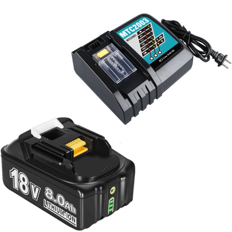 1 Packung Ersatzakku 18 V 8,0 Ah, kompatibel mit 3 A Ladegerät DC18RC, kompatibel mit Makita 18 Volt Akku BL1840B BL1850B BL1860B