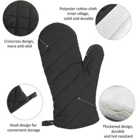 1 paio (neri) di guanti da cucina resistenti al calore, guanti da cucina isolanti in cotone per camino, barbecue, forno a legna, cucina