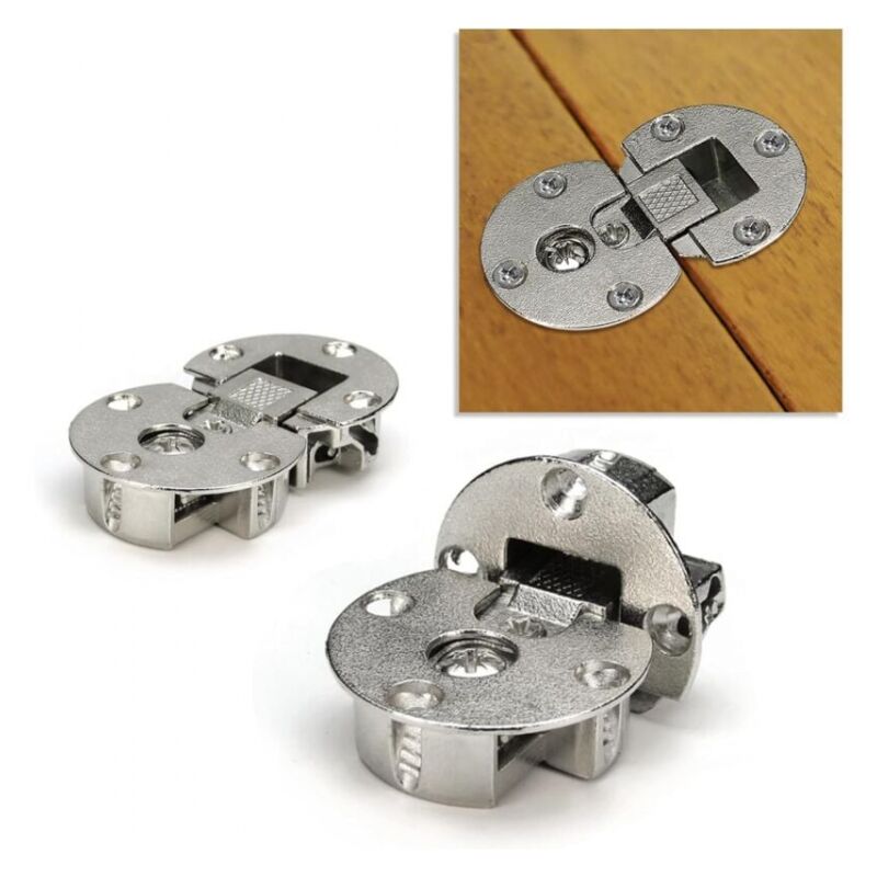 Cyslmuk - 1 Pair Recessed Flap Hinge Adjustable Concealed Flat Hinges Downward Rotating Cabinet Door Hinges (Requires Trench for Installation - Open