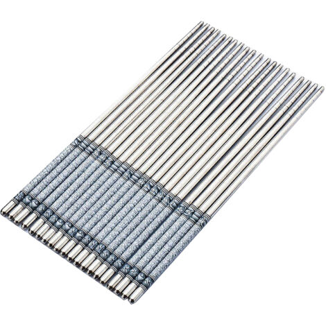 1 Pair Stainless Steel Chopsticks Blue White Porcelain Pattern Anti Slip Reusable Lightweight Metal Chinese Chopsticks