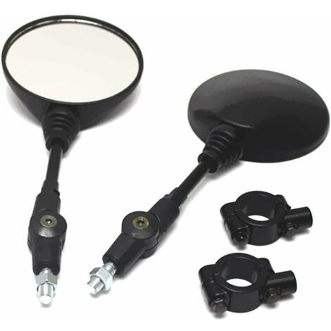 1 Pair Universal Motorcycle Round Folding Rearview Mirror, Aluminum Alloy Motorcycle Rearview Mirror with Foldable Handlebar and Mounting Ring, Black