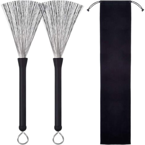 1 Paire Balais à Percussion, Brosses à Tambour Rétractable Balais, avec sac Rangement Portable, Poignées en Caoutchouc Confortables, pour Batterie Jazz Stick