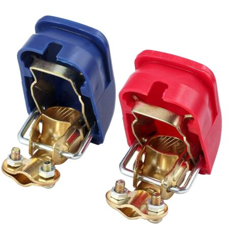 1 Paire Bornes De Batterie Rouge Et Bleu Fermeture Rapide Laiton Abs Pour Auto Moto Camion