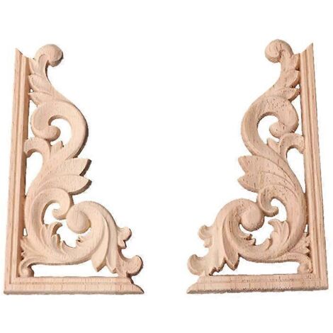 1 Paire d'Applique d'Angle en Bois Sculpté pour Décoration de Meuble et Cadre Artisanal Non Peint