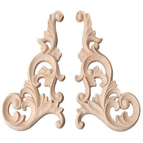 1 Paire d'appliques d'angle sculptées en bois pour meubles, décor intérieur non peint
