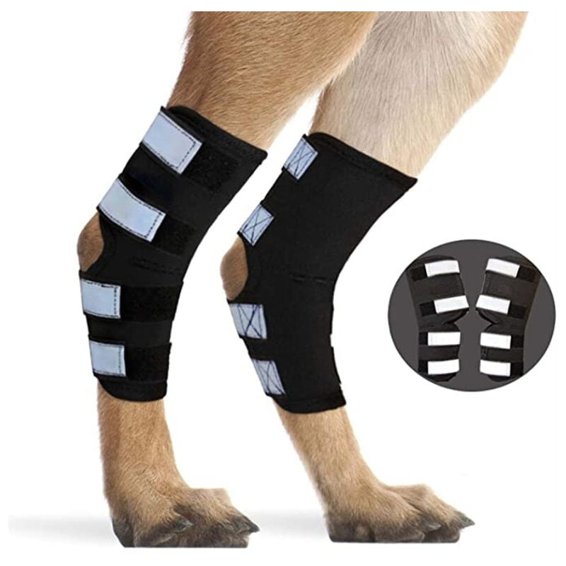 1 paire d'attelles pour pattes arrière de chien, support d'articulation du jarret arrière pour chien avec sangles réfléchissantes de sécurité pour la
