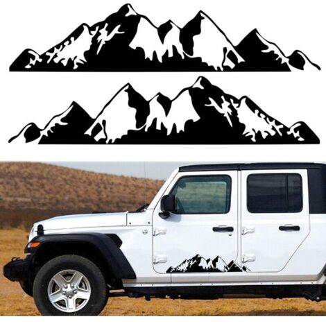 1 paire d'autocollants montagnes de (noir)pour voiture, carrosserie, portière, voiture, montagnes enneigées, véhicules tout-terrain, autocollants universels de taille longue