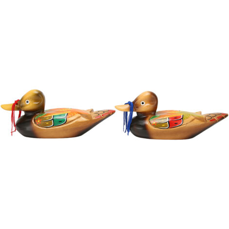 1 Paire de Canards Mandarin Ornements en Bois Peinture à l'Eau Romantique Décor Étanche Bureau Mariage