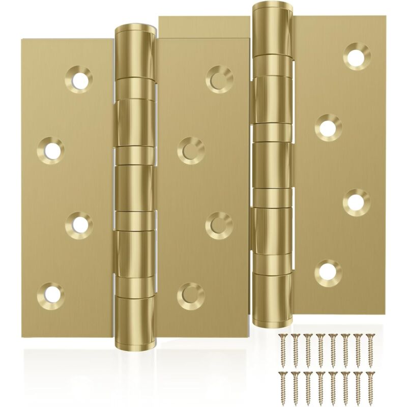 1 paire de charnières de porte en acier inoxydable pour porte en bois - Avec roulement à billes - En acier inoxydable doré - Pour porte d'entrée,
