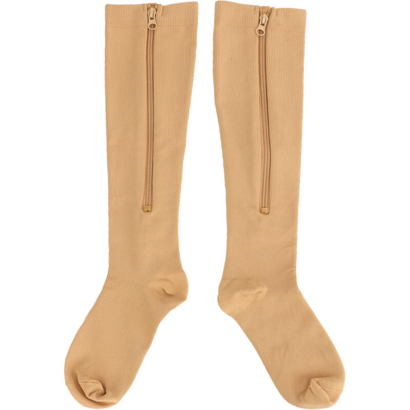 1 Paire de Chaussettes de Compression 15-20mmHg Femme, Bas de Contention Genou, Couleur Chair, Fermeture Éclair, Taille XXL