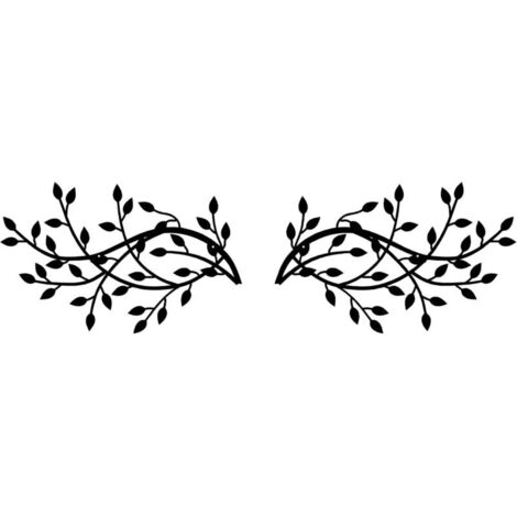 1 paire de feuilles d'arbre en métal,décorations murales en forme de feuille d'arbre en métal Motif branche d'olivier Noir(15 x 9.4 inch / 38 x 24cm)