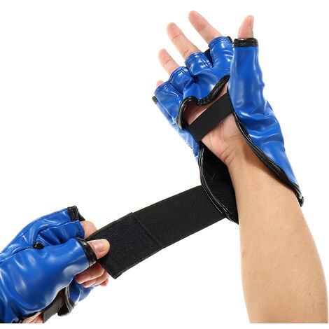 1 paire de gants de boxe pour adultes, gants en PU MMA, entrainement au sac de frappe pour grappin (adulte-bleu rouge)