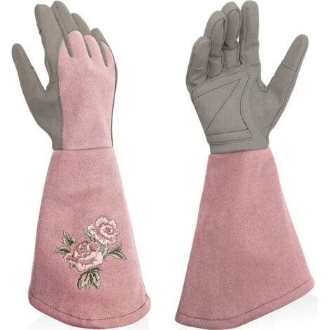 1 paire de gants de jardin pour femmes résistants à la perforation avec protection de l'avant-bras, résistants à la perforation et aux coupures, (M)