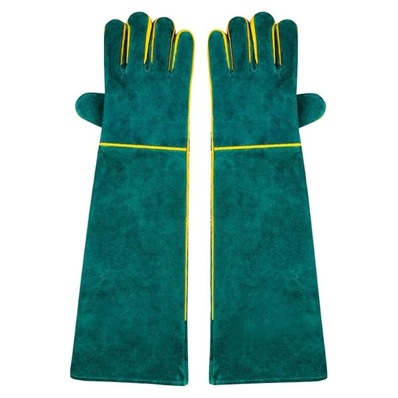1 paire de gants de soudage en croûte de vachette, doublure en mousse, style long rouge, adaptés aux soudeurs MIG, TIG, BBQ, jardinage, poêles,