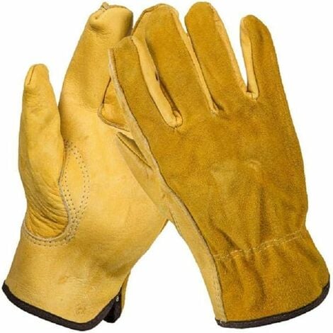 Gants de travail en cuir de vachette avec paume renforcée pour homme et  femme, gant de poignet réglable pour conducteur, construction, jardinage,  jardinage (L, jaune)