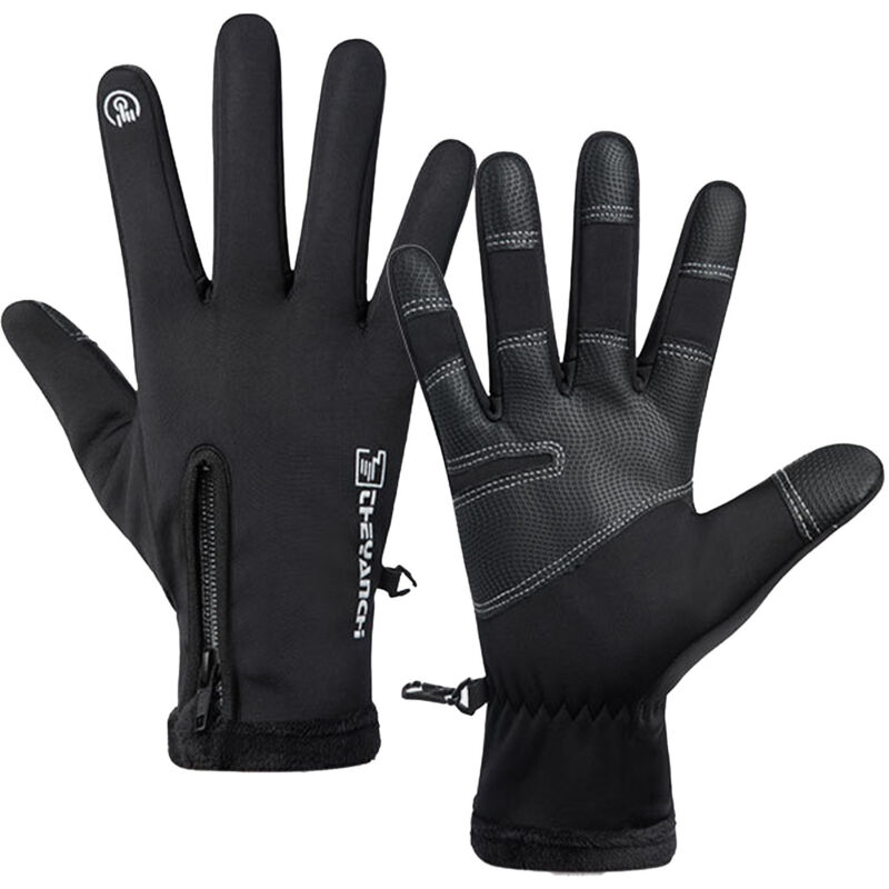 1 Paire de Gants d'Hiver Imperméables et Chauffants, Anti-Vent avec Tactile Intégré, pour Hommes et Femmes, à Fermeture Éclair, pour Cyclisme