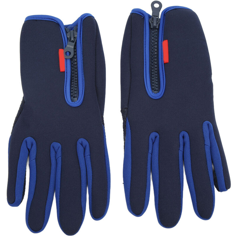 1 Paire de Gants d'Hiver Tactiles Polaire Thermiques Anti-Vent avec Fermeture Éclair pour Hommes Femmes Course Vélo Ski Bleu Taille M