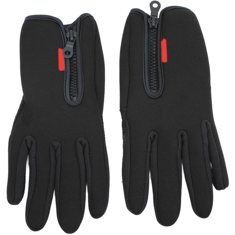 1 Paire de Gants Tactiles Hiver Polaire Thermiques Anti-Vent avec Fermeture Éclair pour Hommes Femmes Course Vélo Ski Noir L