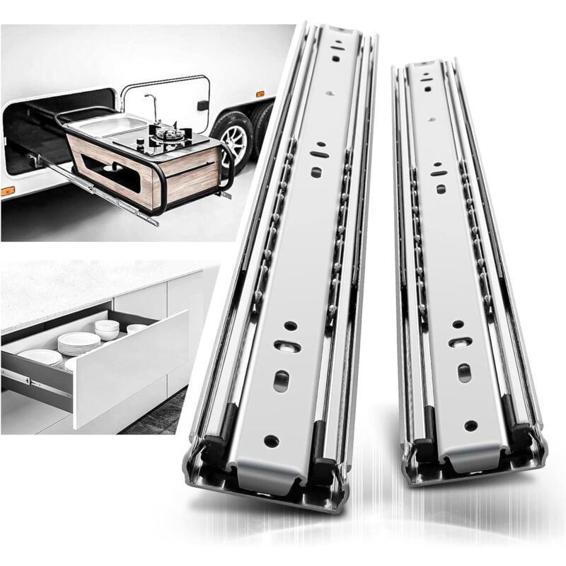 1 paire de glissières de tiroir robustes de 16 pouces, capacité de charge de 150 lb, montage latéral, glissières d'armoire à roulement à billes à
