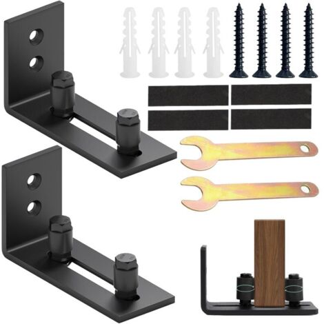 1 paire de guide-sol réglable pour portail coulissant, rail de porte coulissante, 2 portes (pas de rainure sur la porte, pas de perçage du sol)