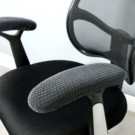 1 paire de housses d'accoudoirs en polyester pour chaise de bureau - Amovibles, élastiques, lavables et imperméables - Gris foncé