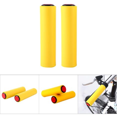 1 Paire de Poignées Silicone Antidérapantes avec Bouchons pour Guidon de Vélo 18mm (Jaune)