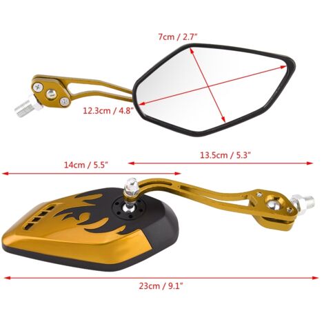 1 Paire de Rétroviseurs Universels pour Moto/Scooter, Motif Flamme Aluminium, 8mm/10mm, Jaune