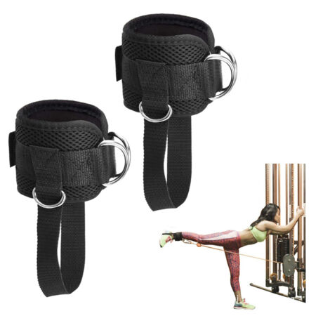 1 Paire de Sangles de Cheville Réglables pour Machine à Poulies, Coussins d'Entraînement de Fessiers avec 4 Anneaux en D pour Extensions de Jambes et Exercices de Glutes