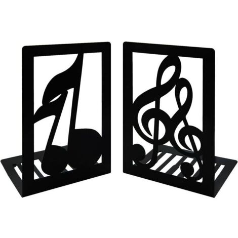 1 Paire de Serre-Livres en métal Noirs avec Note de Musique, mélodie Musicale, Serre-Livres en Fer antidérapant, Support Organisateur de Bureau pour Enfants, bibliothèque, école, Bureau à Domicile