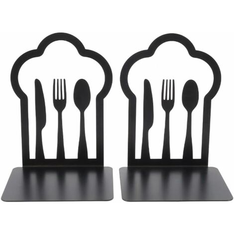 1 paire de serre-livres en métal robuste - Design unique - Pour cuisine, maison, école, bureau, bibliothèque - Noir Ephé