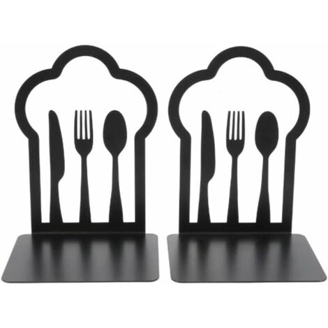 1 paire de serrelivres en métal robuste Design unique Pour cuisine, maison, école, bureau, bibliothèque Noir