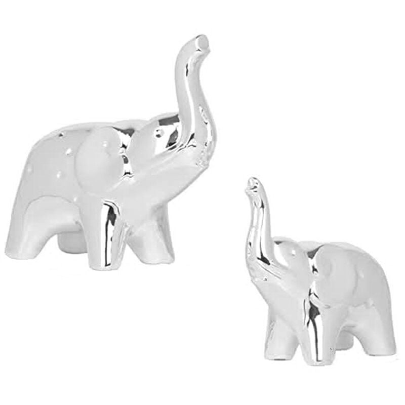 1 paire de statues d'éléphant pour décoration d'intérieur, figurines de style moderne, sculpture pour bureau, bibliothèque, (argent)