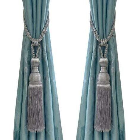 1 paire d'embrasses de rideaux à pompons en corde tressée avec boucle décorative (gris)