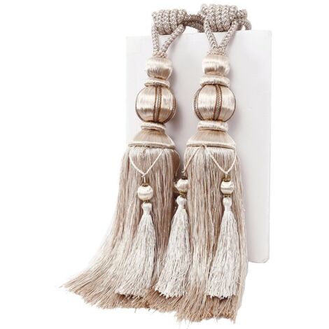 1 Paire d'embrasses de Rideaux en Corde Fait à la Main avec Pompons pour Rideaux de Fenêtre Drapé Corde pour Décoration de Maison ou de Bureau,Beige