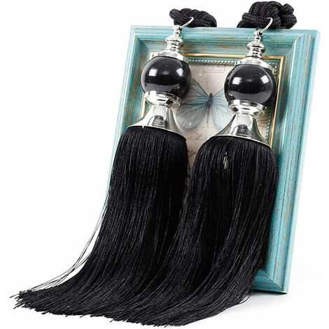 1 paire d'embrasses de rideaux faites à la main avec perles pour décoration de rideau (Noir)