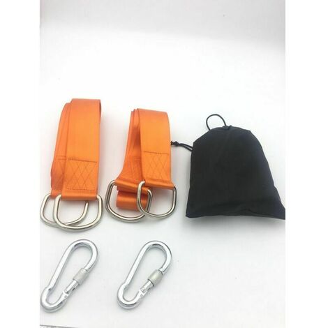 1 Paire Fixation pour Balan?oire Sangles de Hamac avec 2 Mousquetons �� Crochet en et 2 Coussins de Protection pour Arbres pour Balancoire de Jardin Hamac ou Si��ge Suspendu-orange