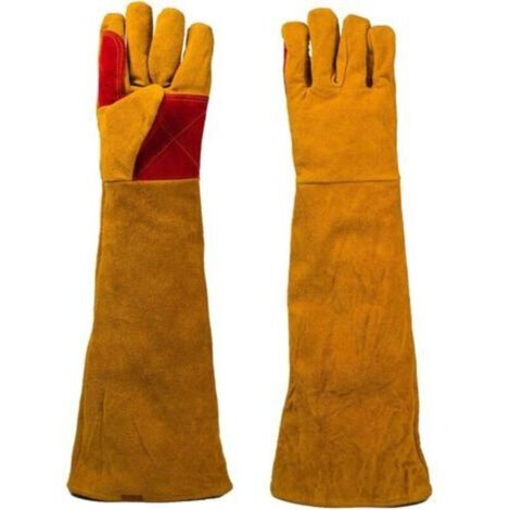 1 Paire Gants de Soudeur Isolation Anti-Usure Protéger Vachette Gants de Travail pour Soudure Ignifuge, Soudage Feu de Camp, Forge de Cheminée pour Forgeron, Barbecue, 60cm