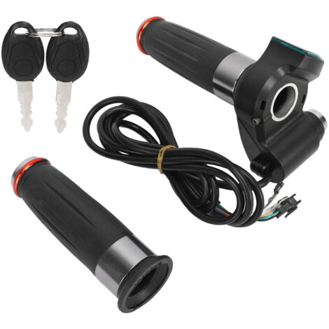 1 Paire Poignée d'Accélérateur Vélo Électrique avec Écran Rouge et Sécurité Verrouillable, Guidon Gauche Droite pour E-Bike