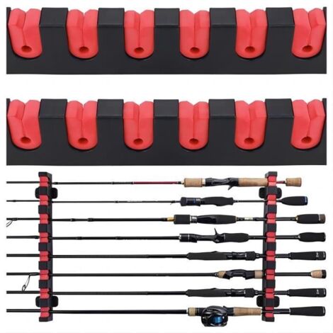 1 Paire Support Canne à Pêche Mural, Ratelier Canne à Pêche Stockage de 6 Pôles Étagère pour Mur Garage Bateau - Rouge