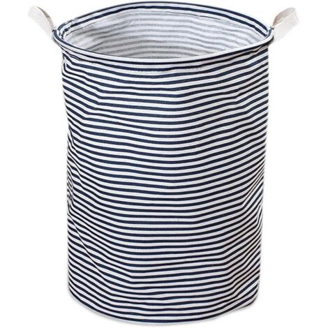 1 panier à linge pliable, panier à linge portable étanche et portable, panier de rangement rayé bleu, panier peu encombrant avec poignées pour chambre à coucher et salle de bain
