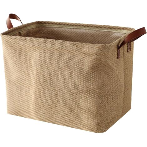 1 Panier De Rangement En Jute Pliable 38x27x28cm Avec Poignées Pour Maison Salle De Bain