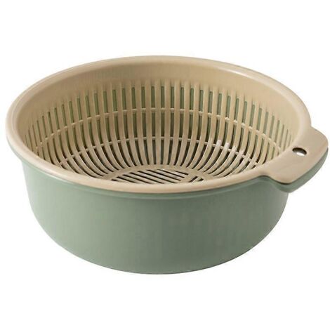 1 panier égouttoir multifonctionnel à double couche pour fruits et légumes, filtre de nettoyage, panier de rangement, passoire à laver, récipient alimentaire (vert nordique, taille L)