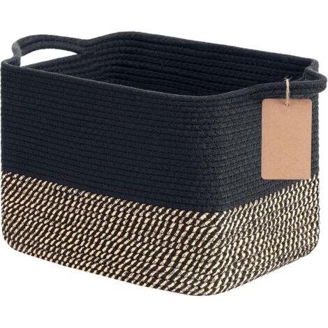 1 Panier Rangement Coton,Jute,Noir,34x28x24cm,Poignées Intégrées,Étagère,Salle De Bain