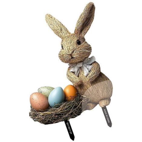 1. Panneau de jardin coloré lapin et œufs pour décoration extérieure de Pâques, accessoire de pelouse festif.