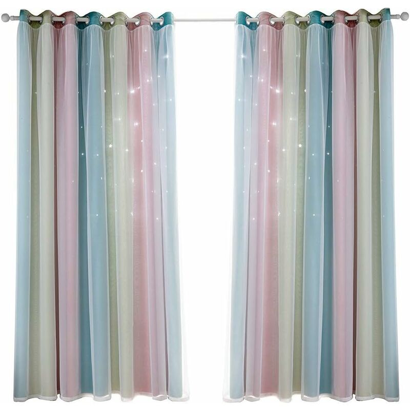 1 Panneau Étoile Rideaux Stars Rideau Occultant pour Enfants Filles Chambre Salle à Manger, Arc-en-Ciel Plein de Couleurs Double Couche Étoile