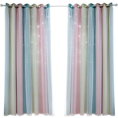 1 Panneau Étoile Rideaux Stars Rideau Occultant pour Enfants Filles Chambre Salle à Manger, Arc-en-Ciel Plein de Couleurs Double Couche Étoile Gradient Œillet Fenêtre Rideaux 132-- 240cm