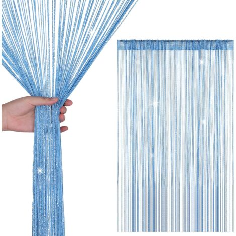 1 Panneau Rideau Frange Paillette, 90x200cm, Bleu Ciel, Séparateur Pièce, Pour Porte Fenêtre Maison Événement